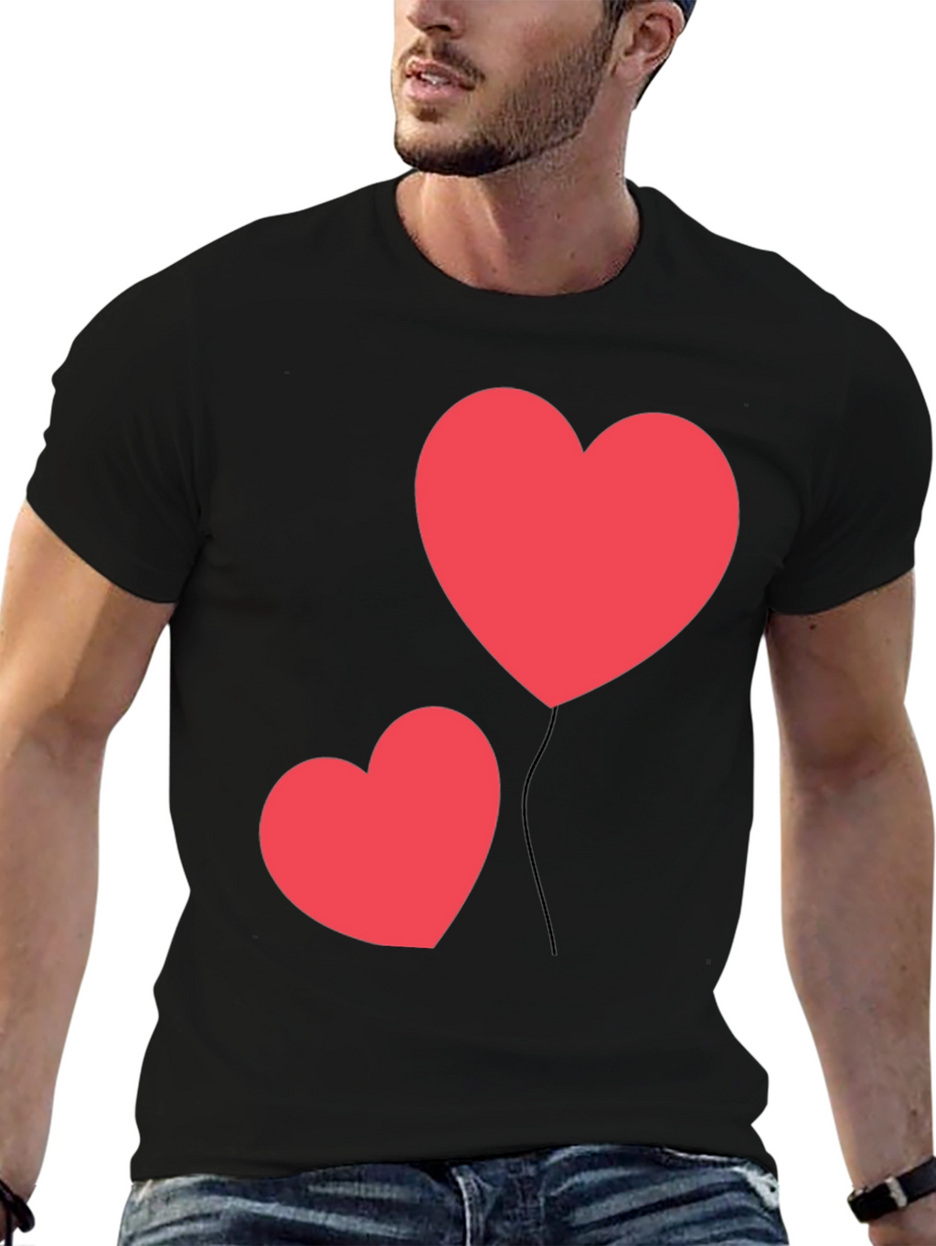 Heart Balloon Graphic Black T-Shirt