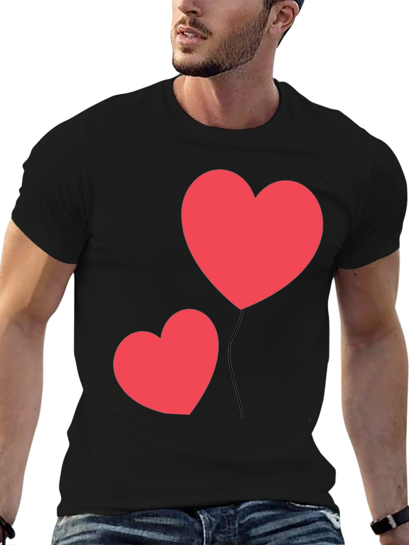 Heart Balloon Graphic Black T-Shirt