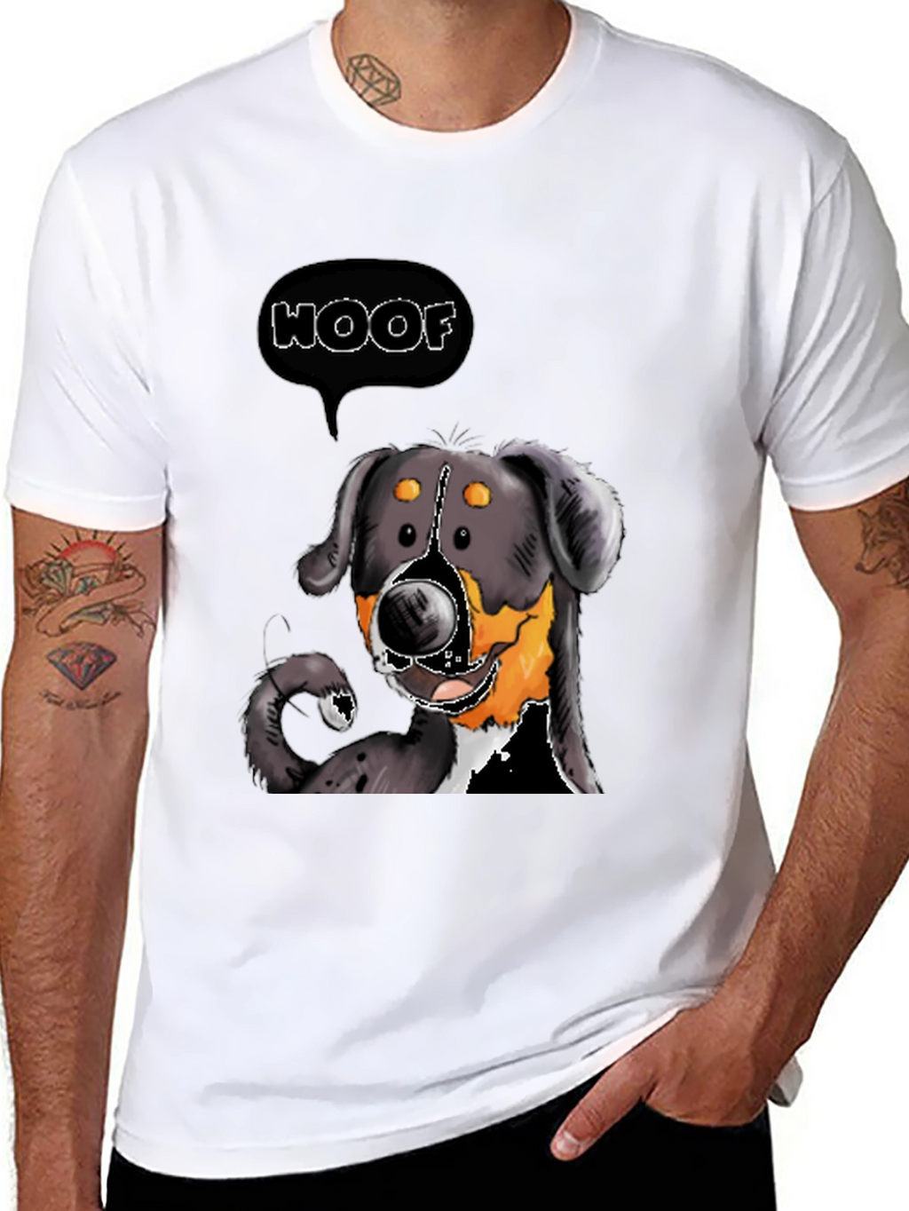Woof Dog Graphic Tee - Black Cotton T-Shirt