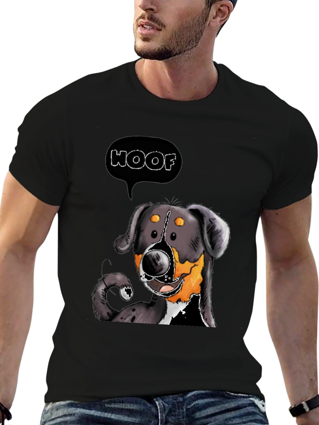 Woof Dog Graphic Tee - Black Cotton T-Shirt