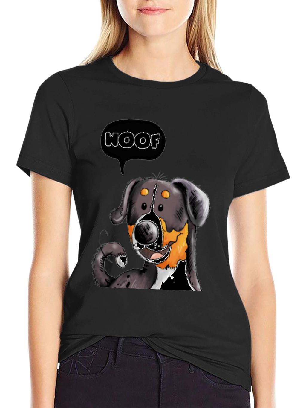 Woof Dog Graphic Tee - Black Cotton T-Shirt
