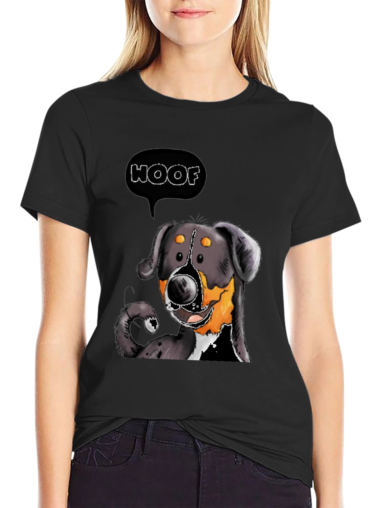 Woof Dog Graphic Tee - Black Cotton T-Shirt