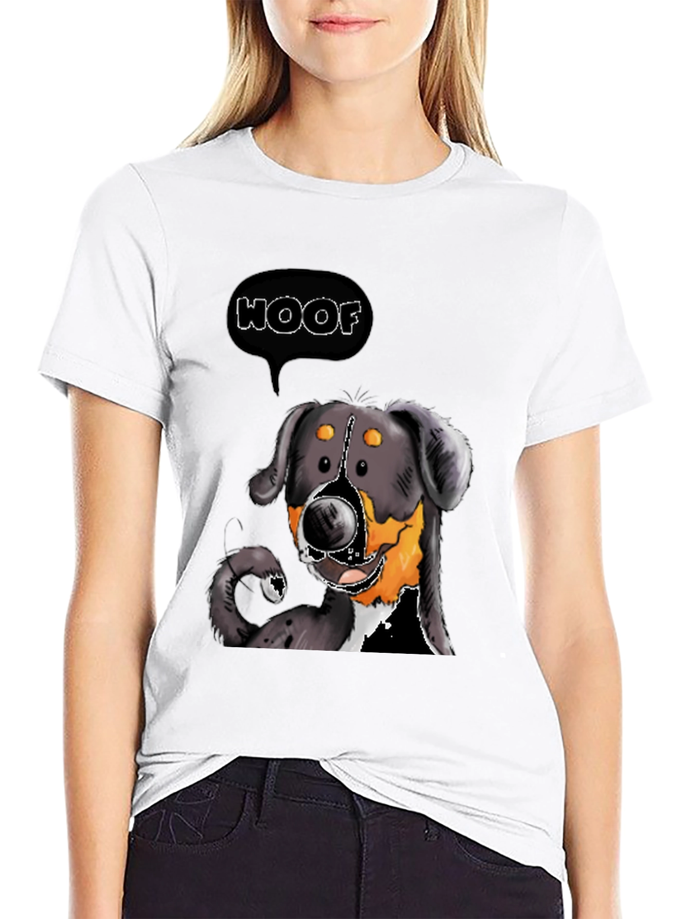 Woof Dog Graphic Tee - Black Cotton T-Shirt
