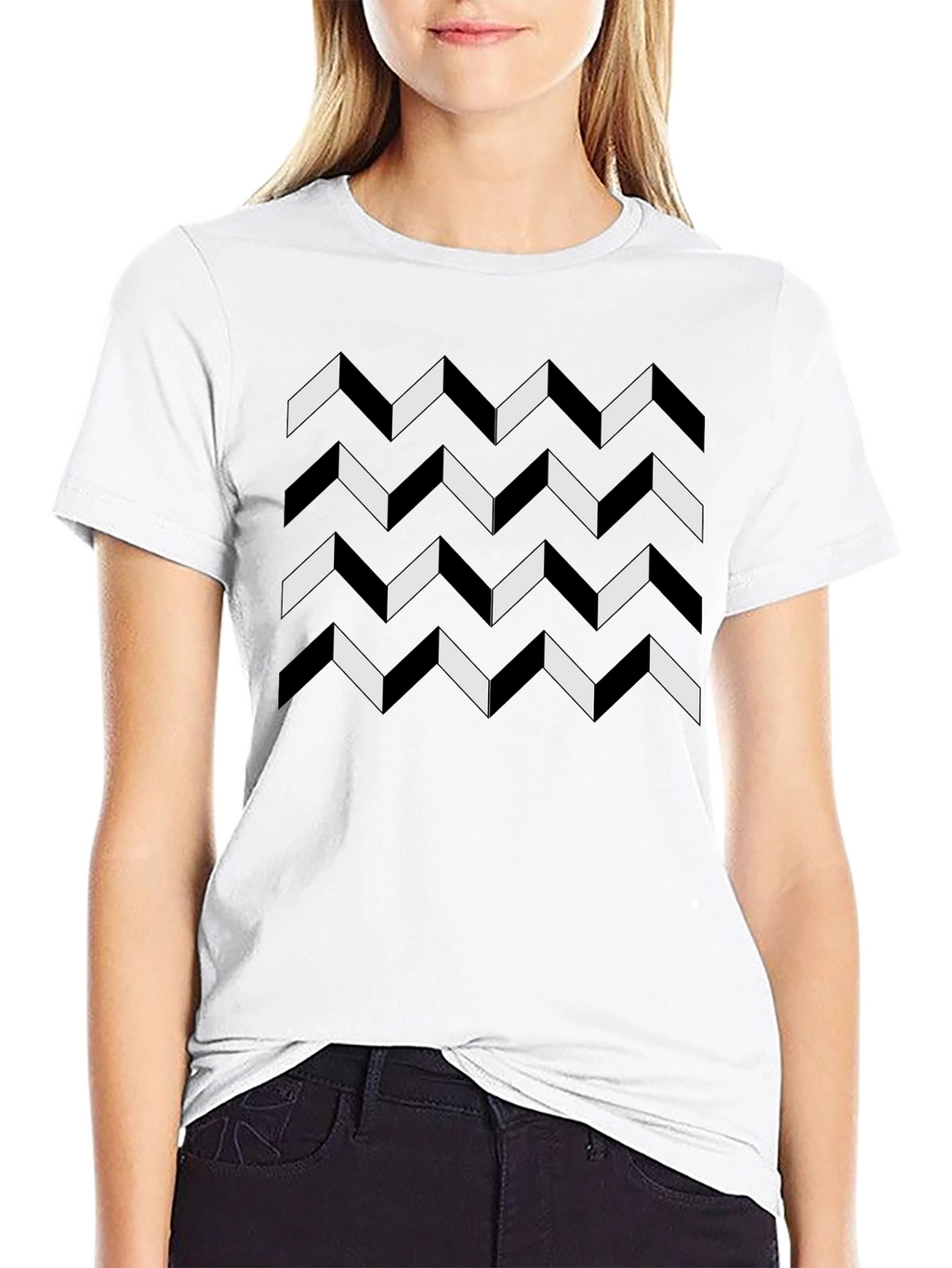 Geometric Chevron Pattern Black T-Shirt
