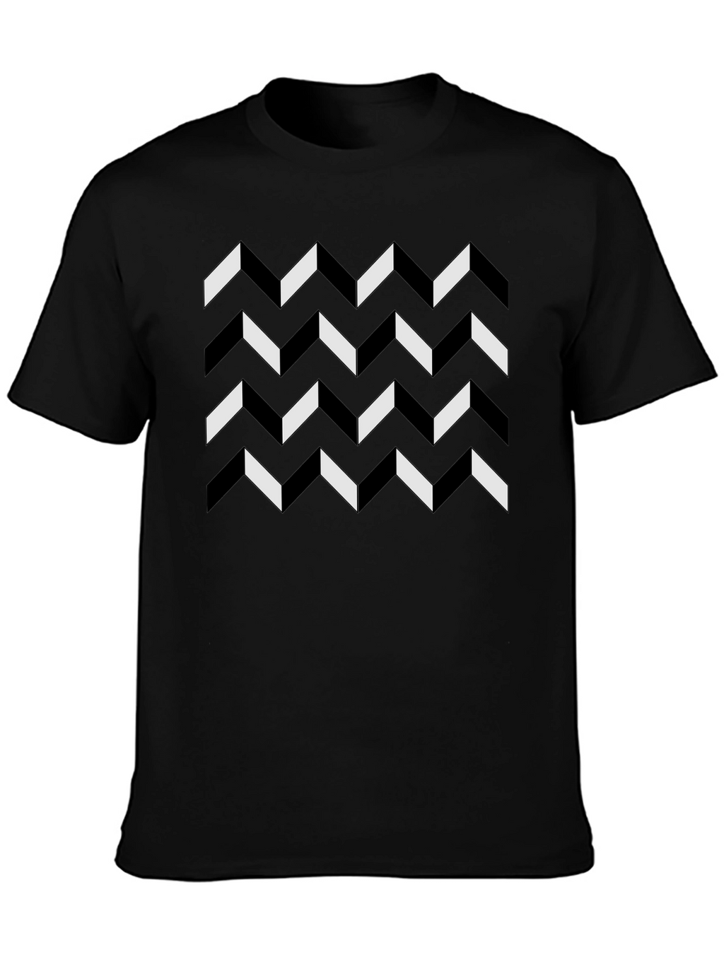 Geometric Chevron Pattern Black T-Shirt