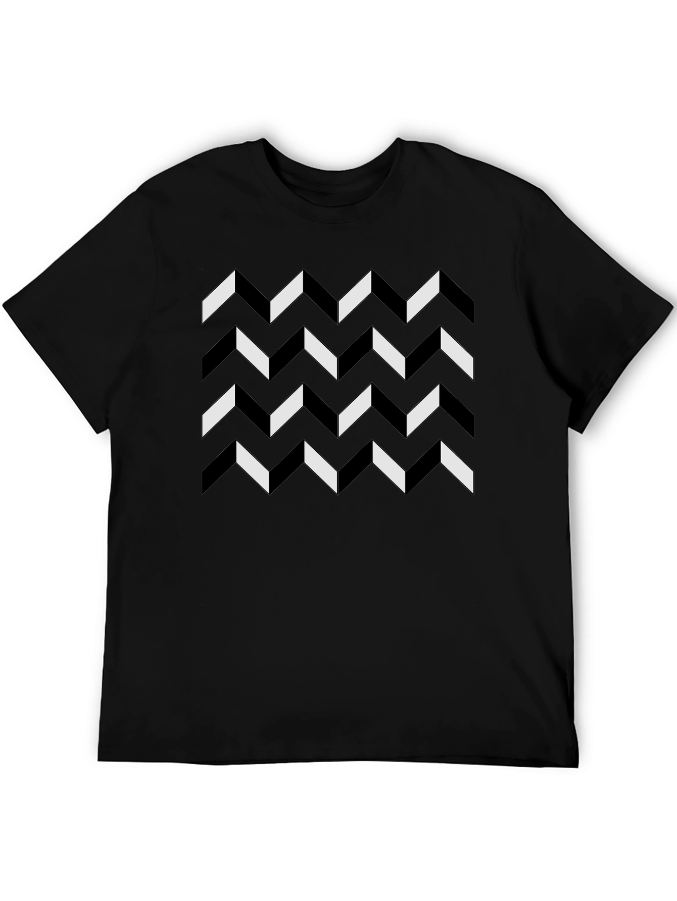 Geometric Chevron Pattern Black T-Shirt