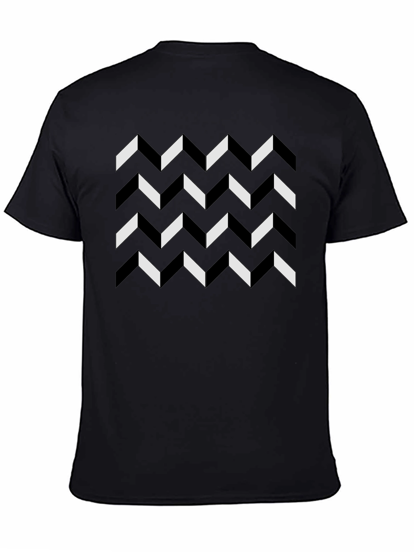 Geometric Chevron Pattern Black T-Shirt
