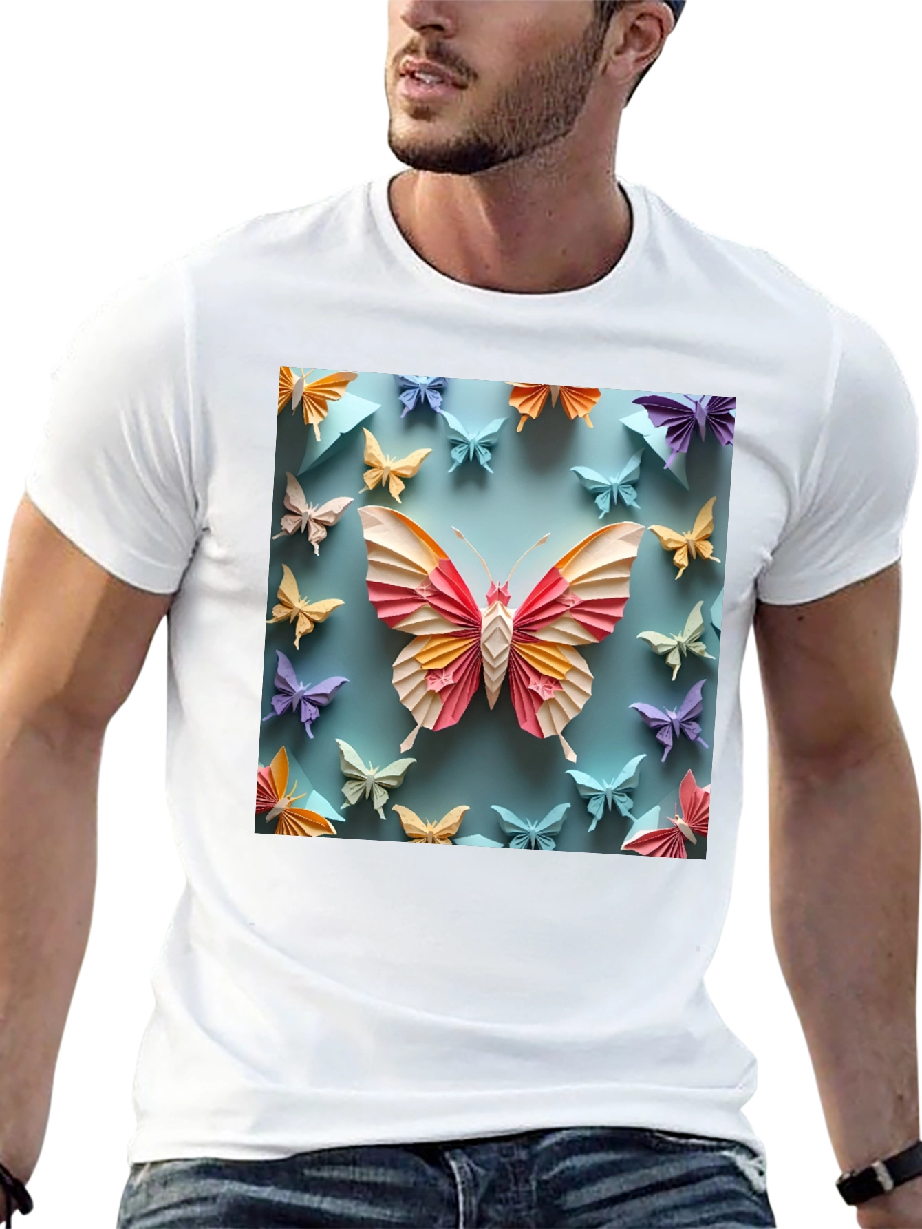 Butterfly Origami Graphic Tee - Unique Design