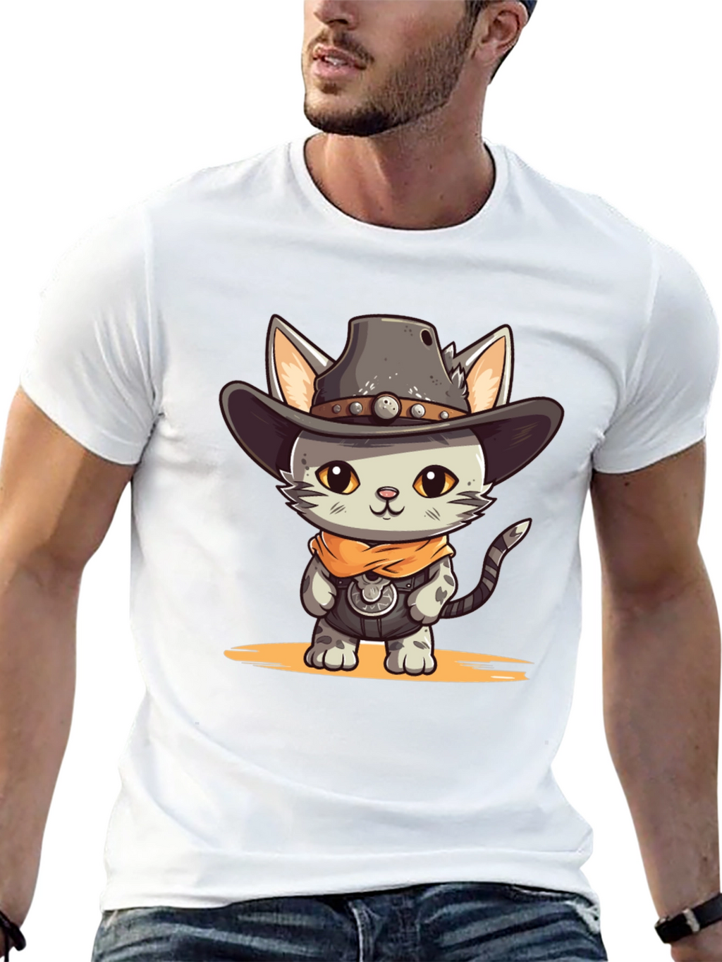 Cartoon Cowboy Cat Graphic Tee