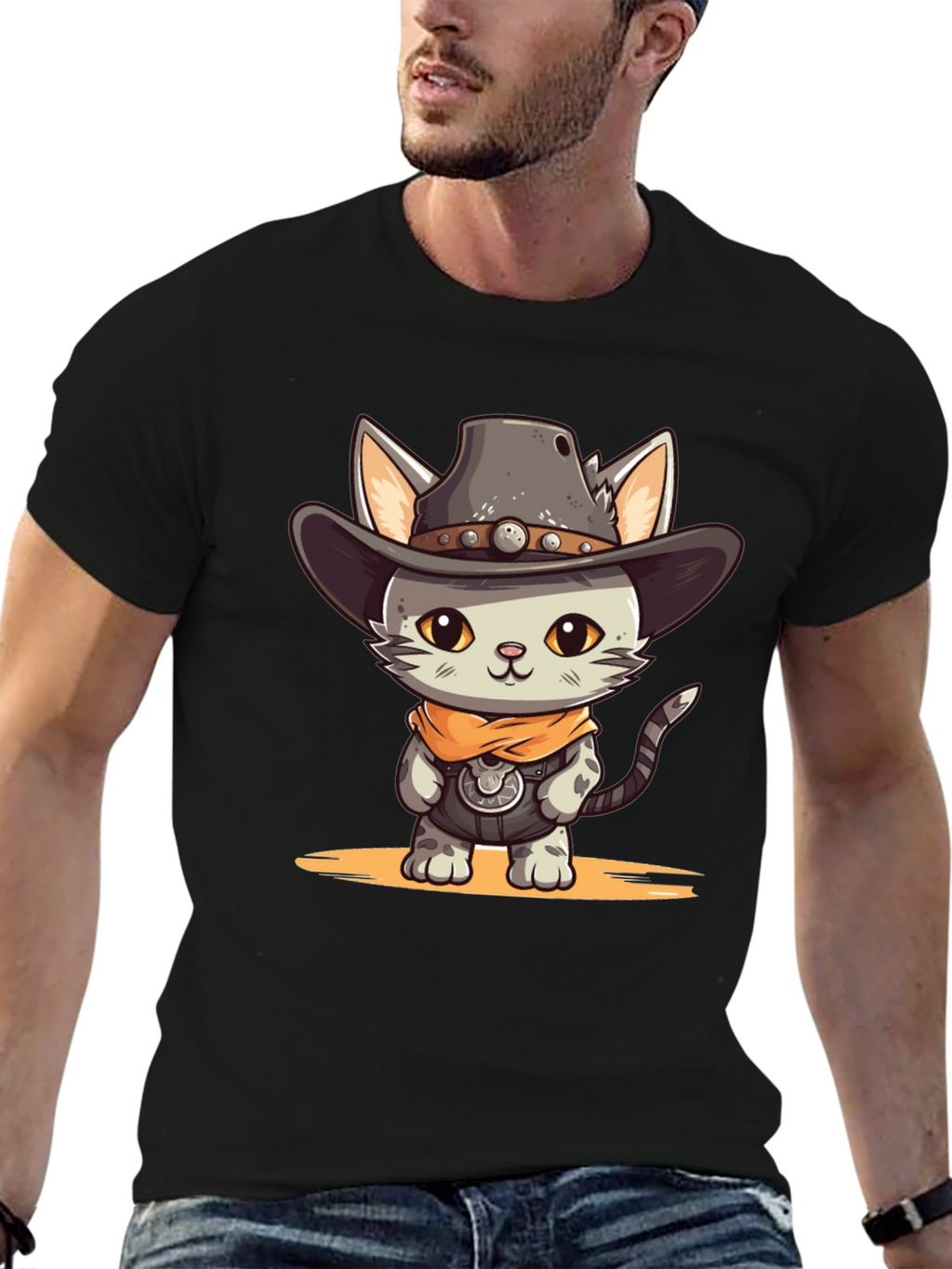 Cartoon Cowboy Cat Graphic Tee