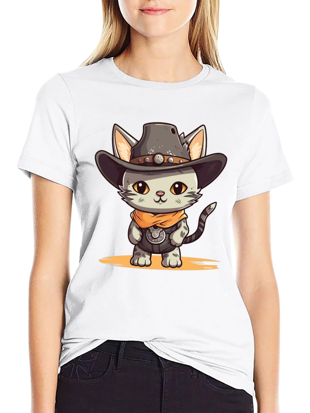 Cartoon Cowboy Cat Graphic Tee
