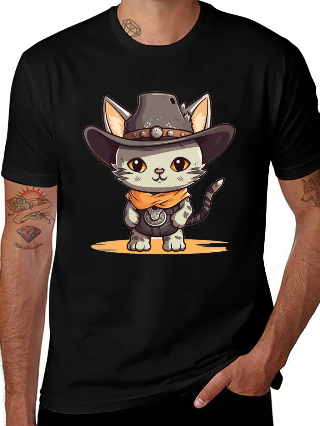 Cartoon Cowboy Cat Graphic Tee