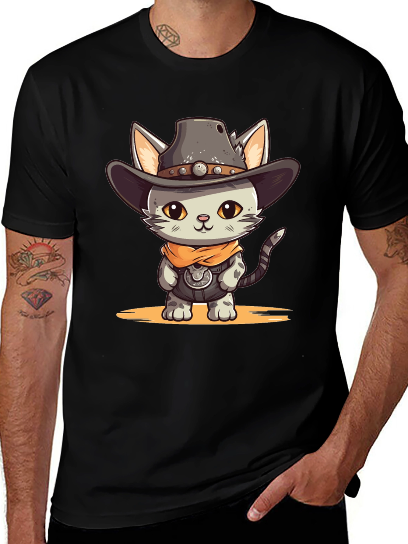 Cartoon Cowboy Cat Graphic Tee