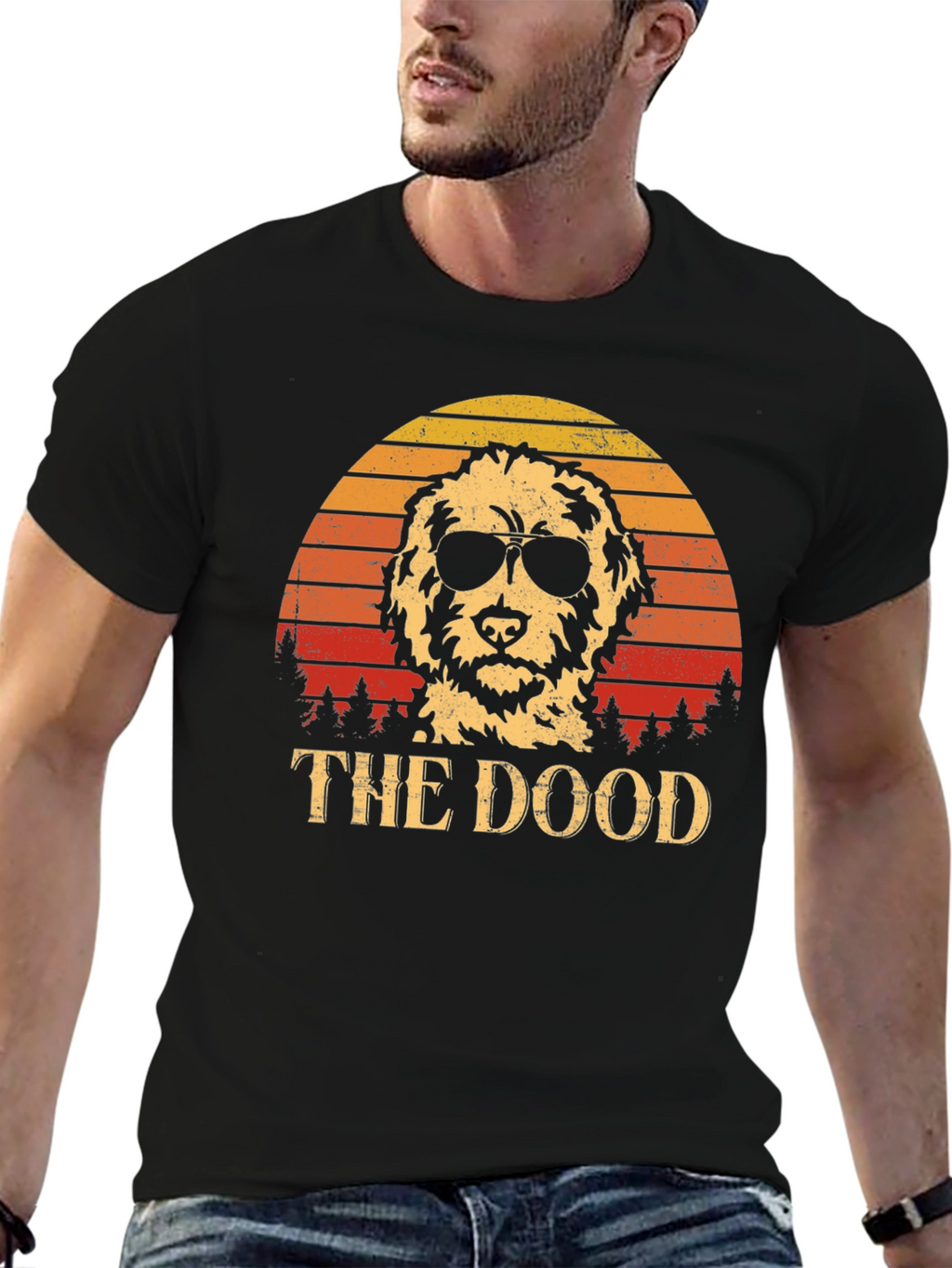 Cool Dog Tee: The Dood Retro Sunset Design
