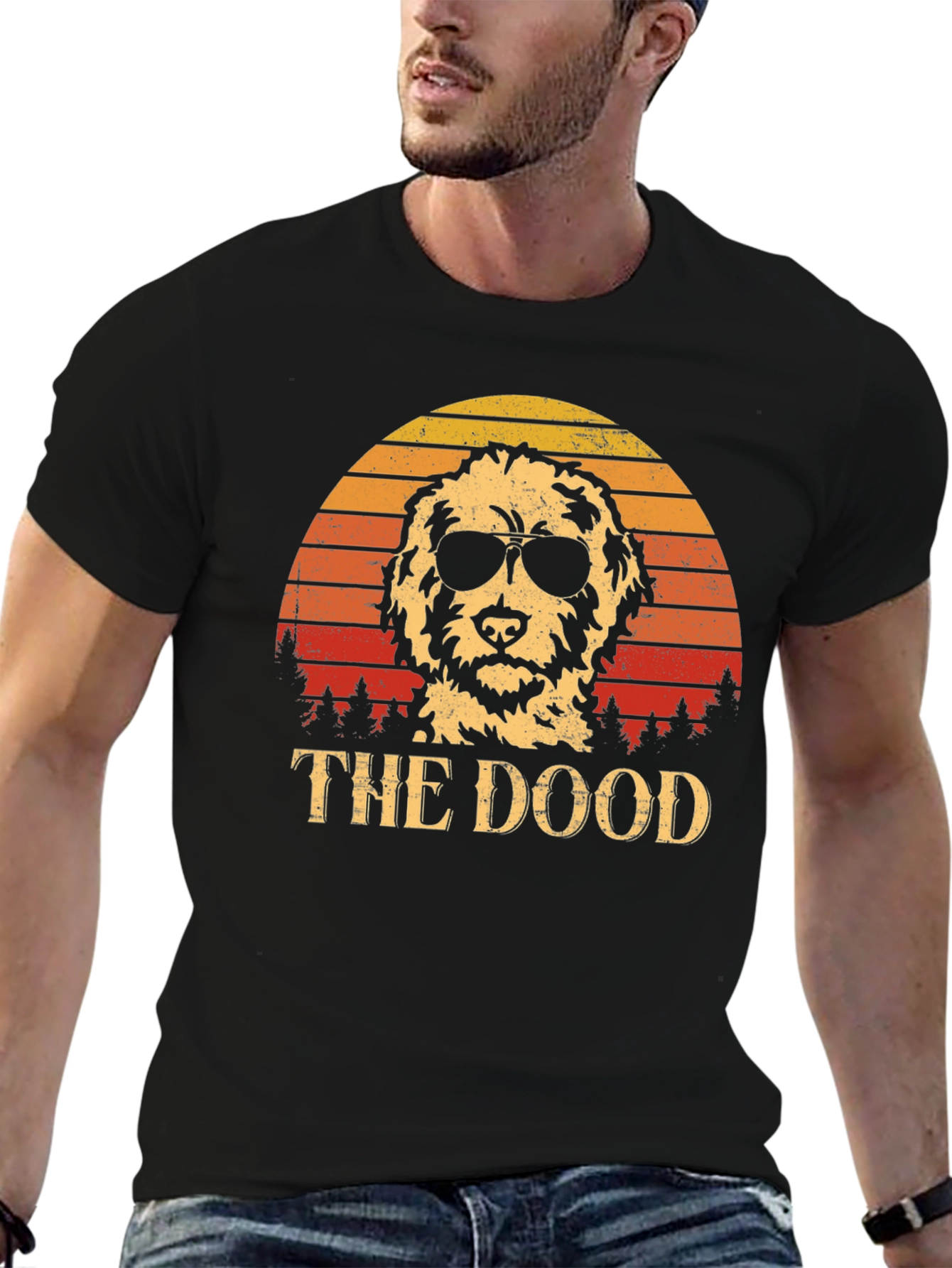 Cool Dog Tee: The Dood Retro Sunset Design