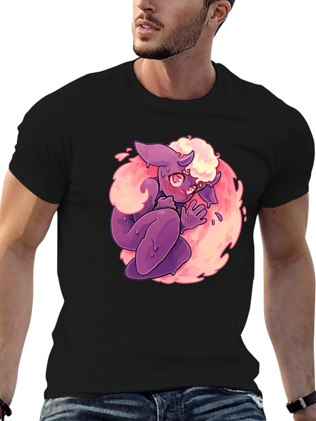 Cartoon Monster Graphic Print Black T-Shirt