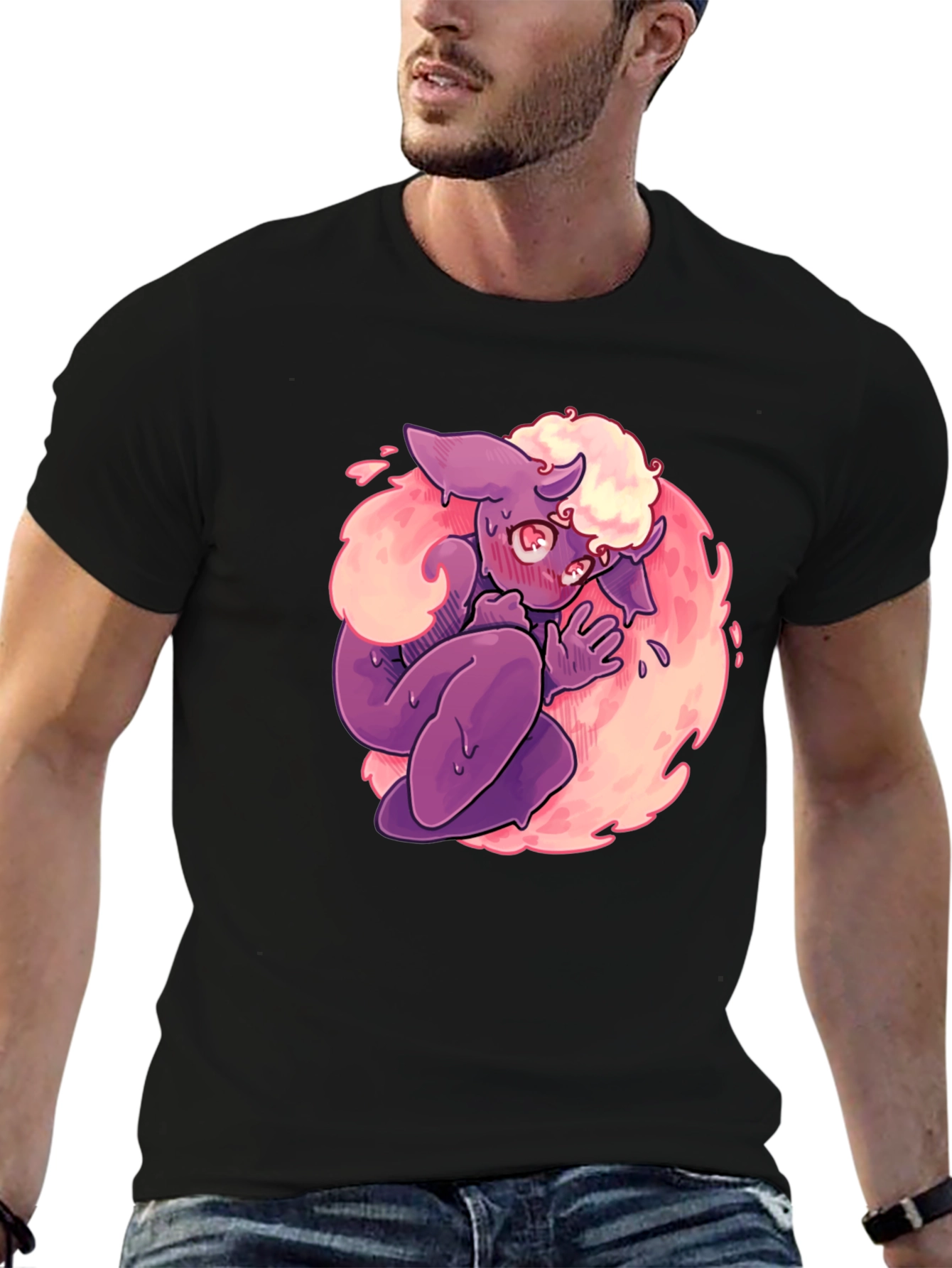 Cartoon Monster Graphic Print Black T-Shirt
