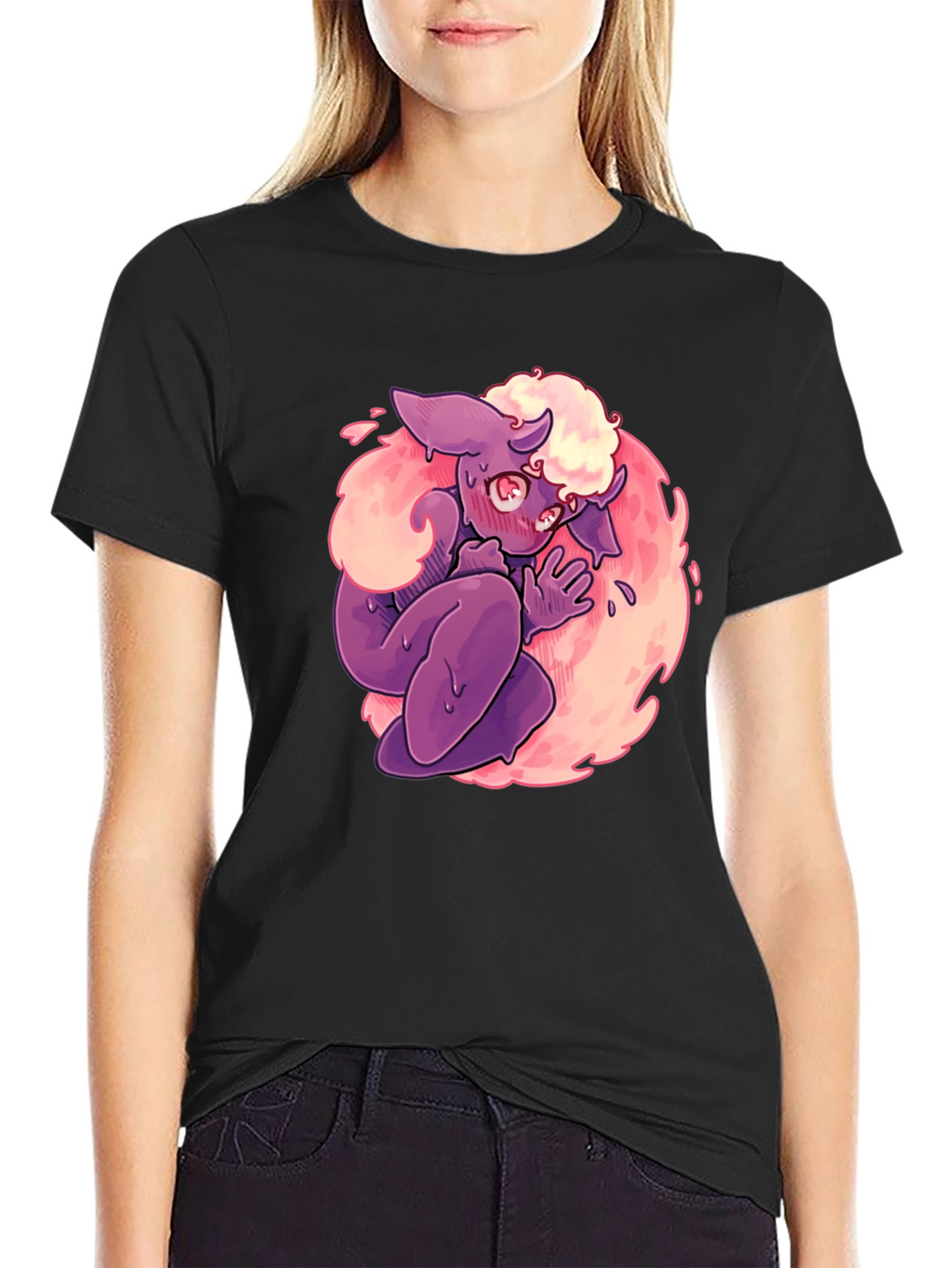 Cartoon Monster Graphic Print Black T-Shirt
