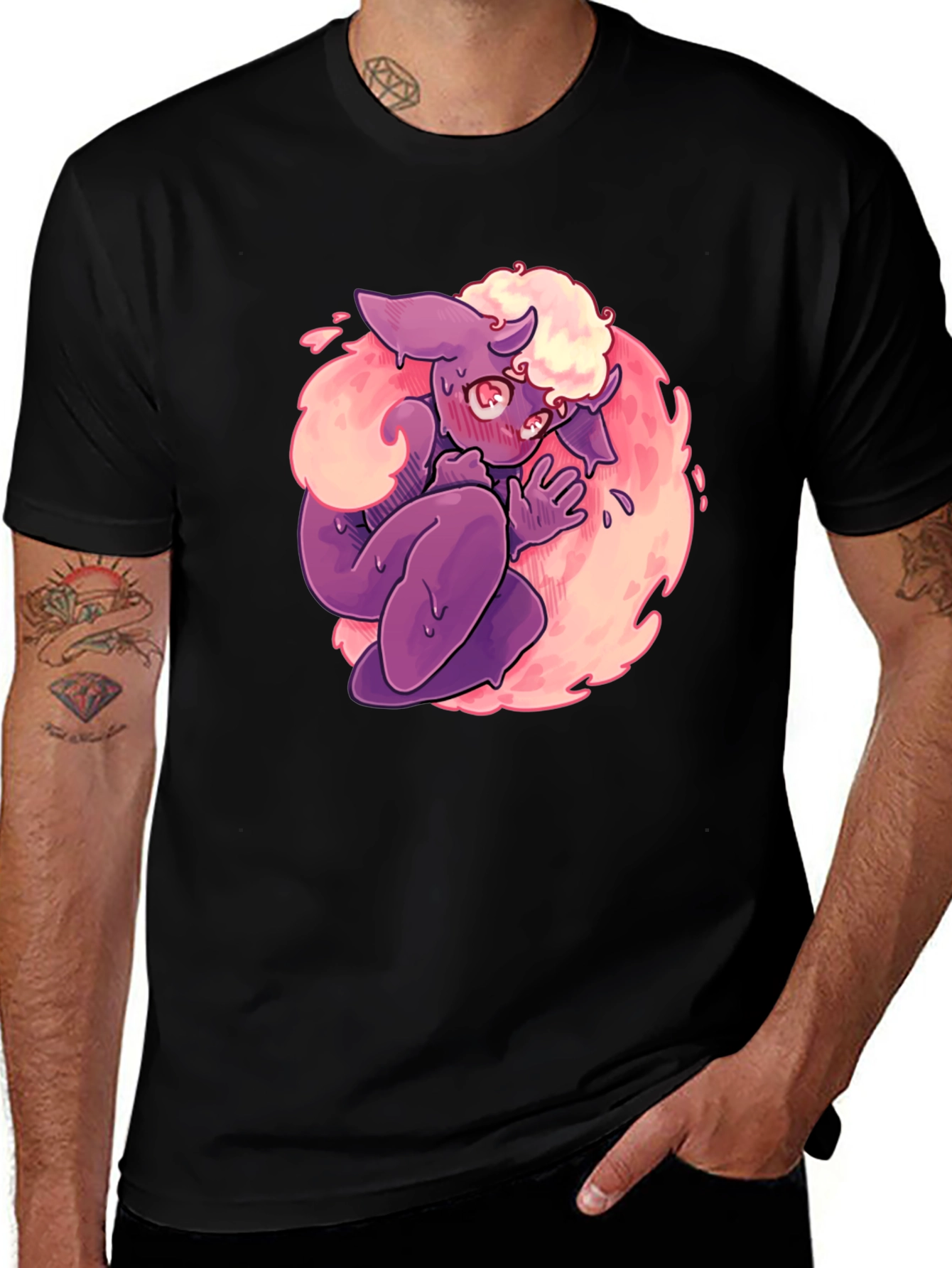 Cartoon Monster Graphic Print Black T-Shirt