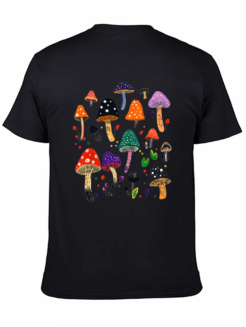 Mushroom Graphic Print Black T-Shirt