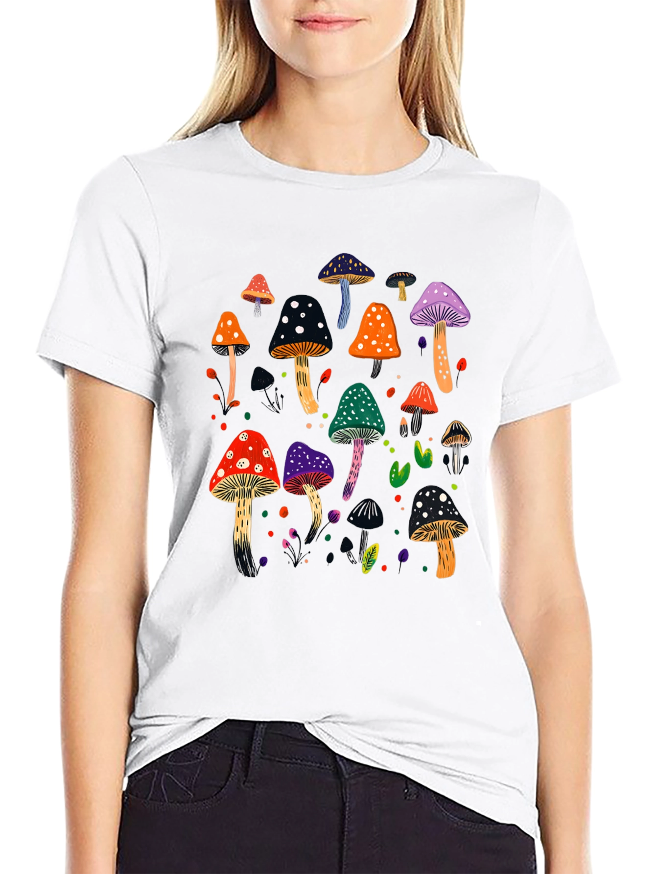 Mushroom Graphic Print Black T-Shirt