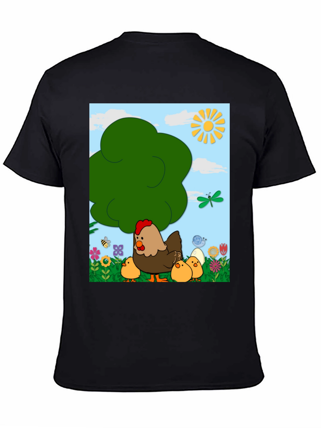 Cartoon Chicken & Chicks Graphic Tee