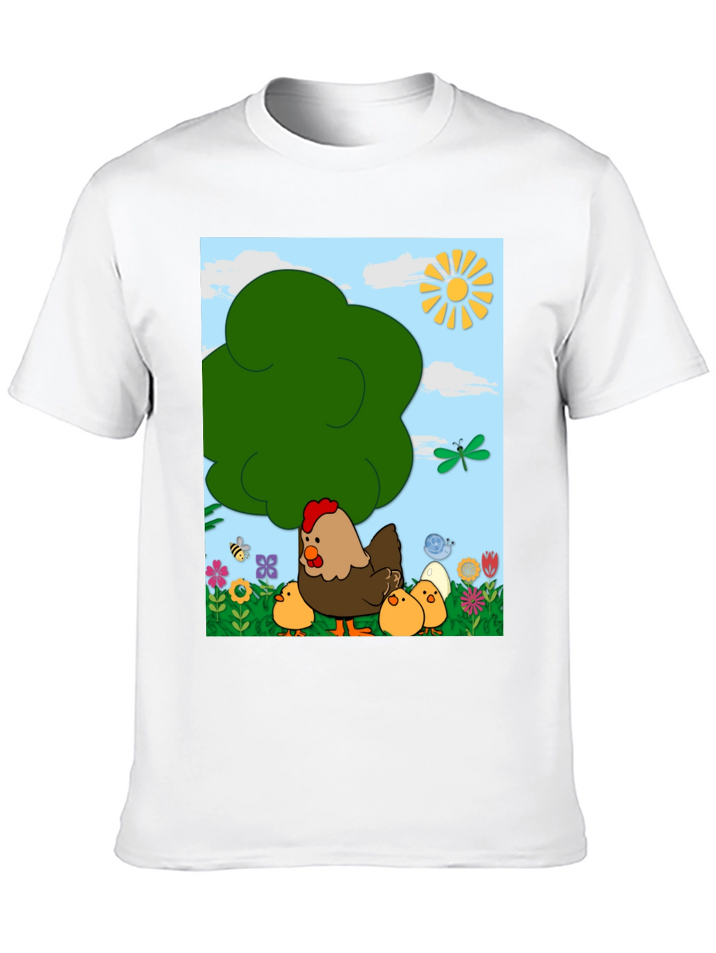 Cartoon Chicken & Chicks Graphic Tee