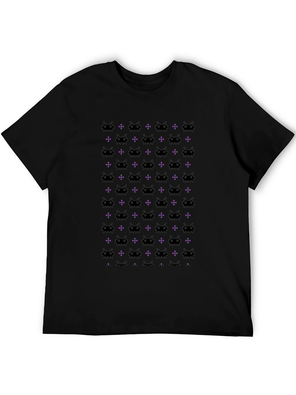 Retro Space Invaders Pattern Black T-Shirt