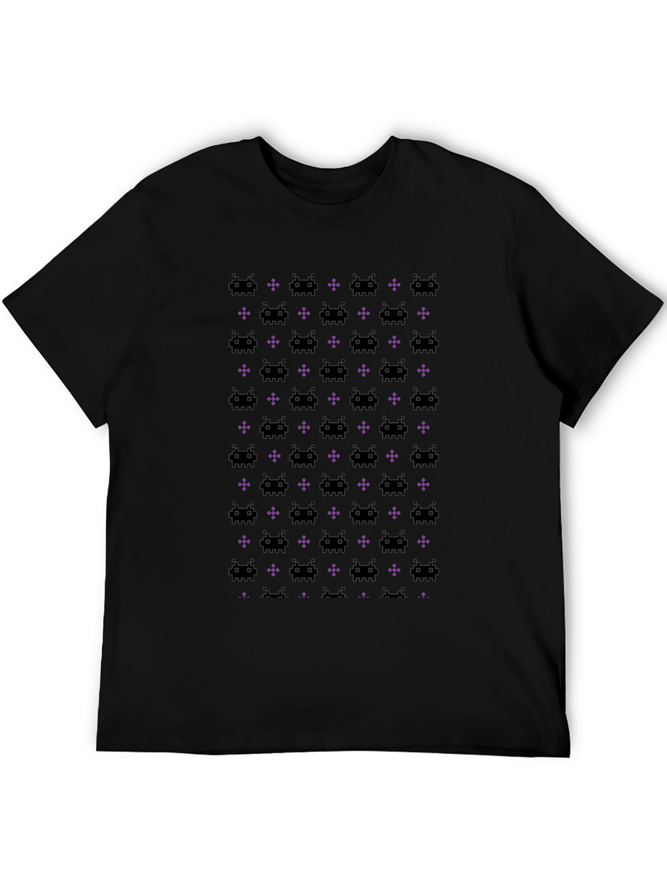 Retro Space Invaders Pattern Black T-Shirt