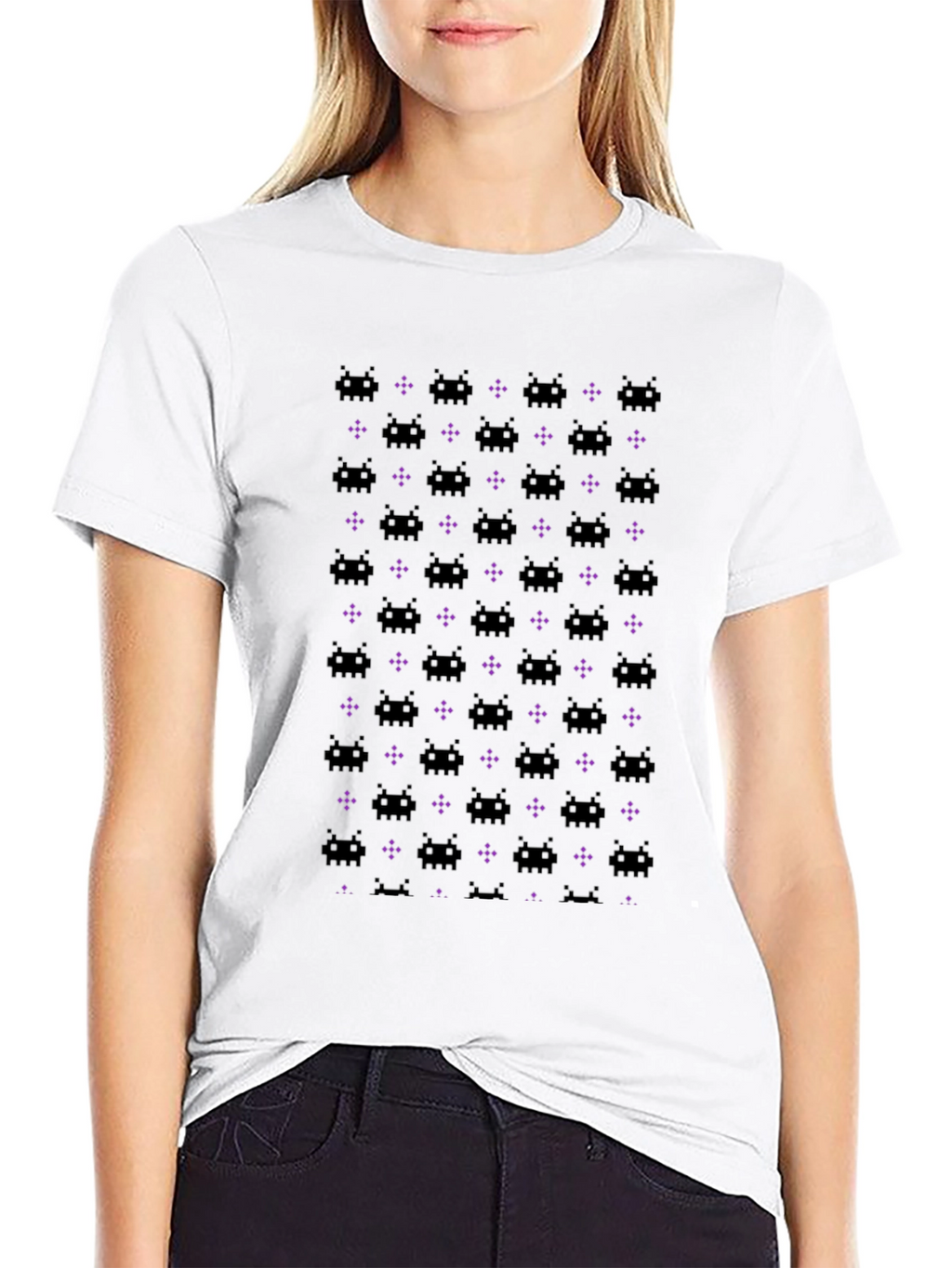 Retro Space Invaders Pattern Black T-Shirt