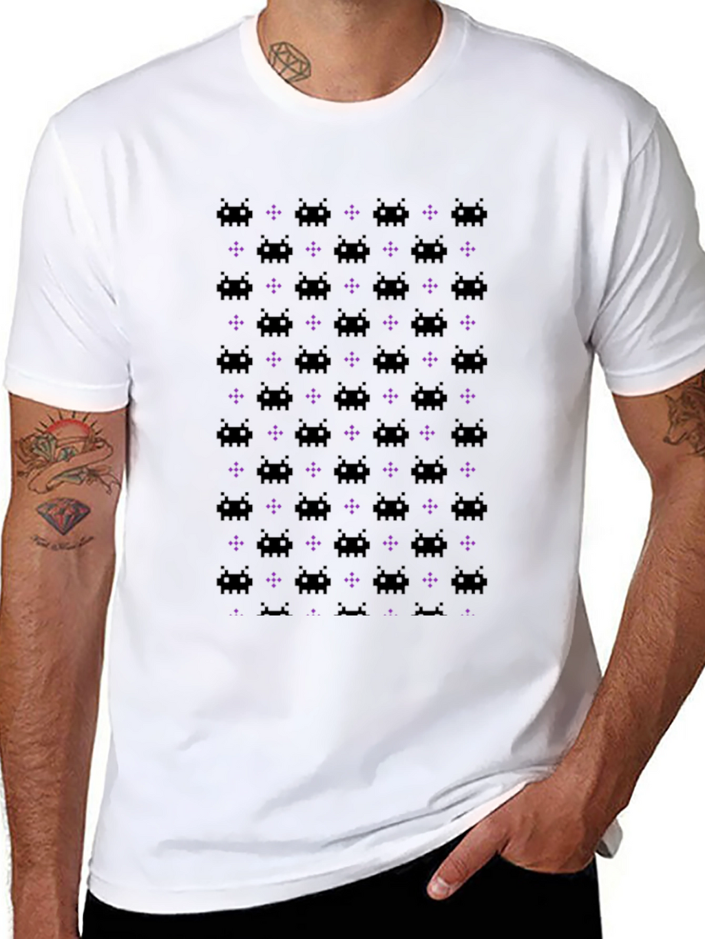 Retro Space Invaders Pattern Black T-Shirt