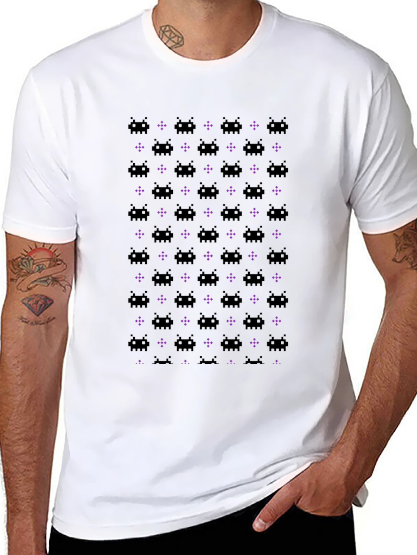 Retro Space Invaders Pattern Black T-Shirt