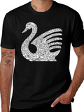 Stylish Swan Graphic Tee - Black Cotton Blend