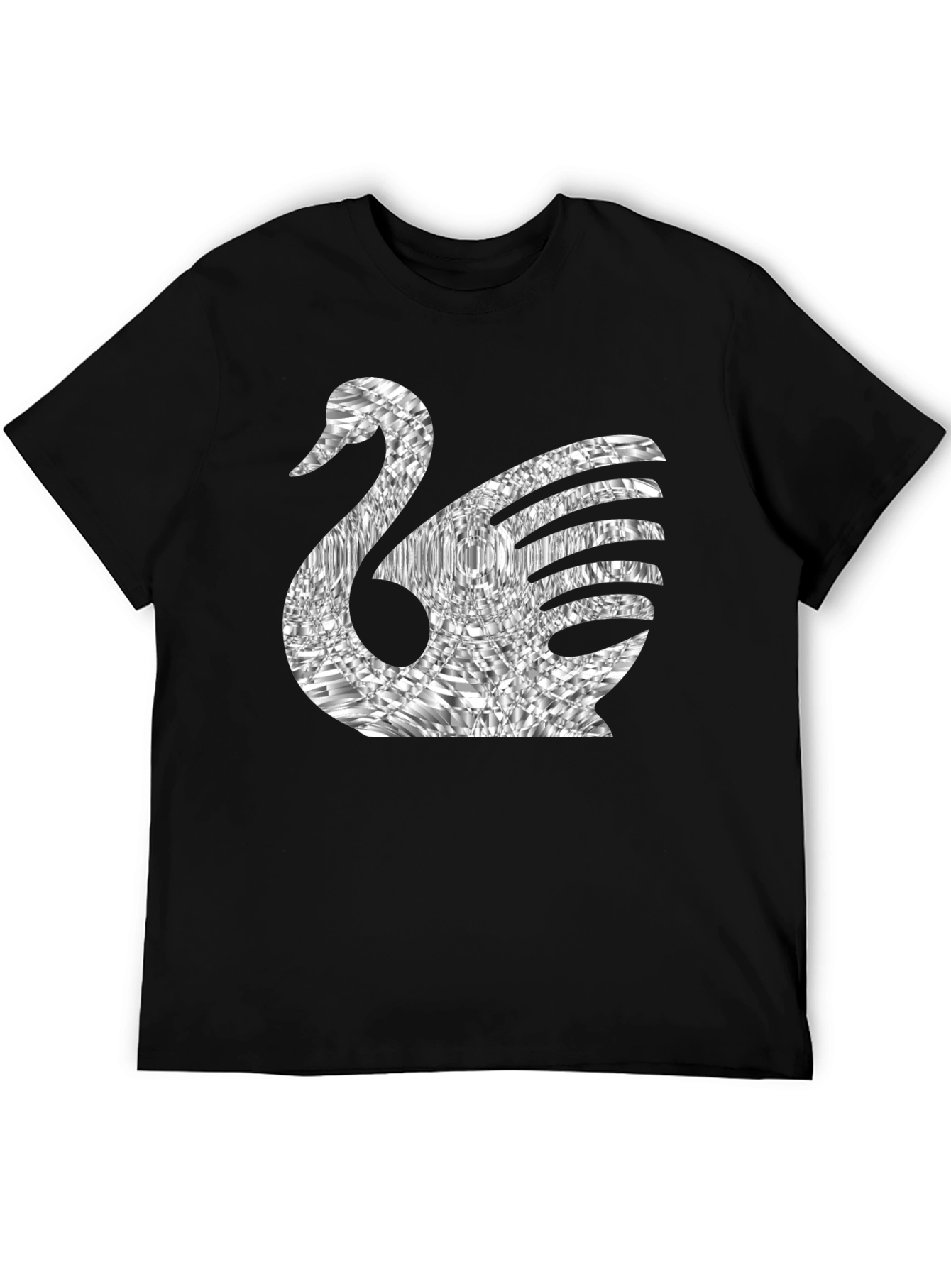 Stylish Swan Graphic Tee - Black Cotton Blend