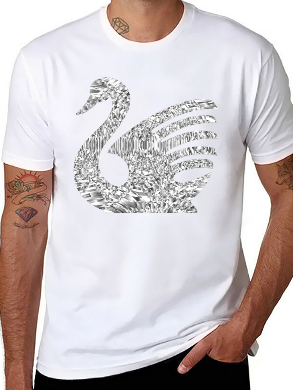 Stylish Swan Graphic Tee - Black Cotton Blend