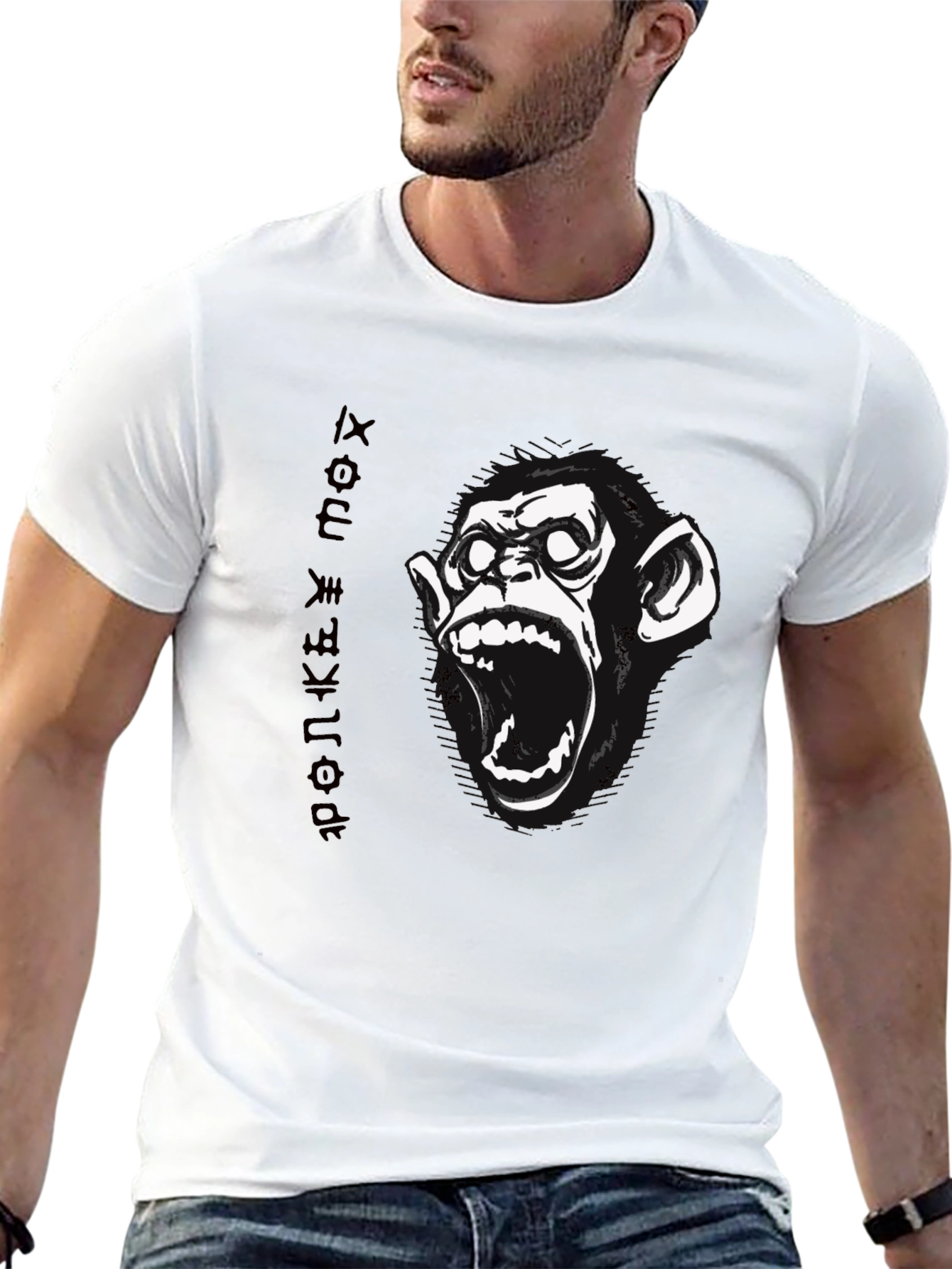 Monkey Face Graphic Print Black T-Shirt