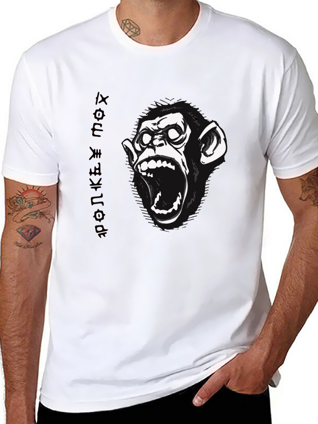 Monkey Face Graphic Print Black T-Shirt
