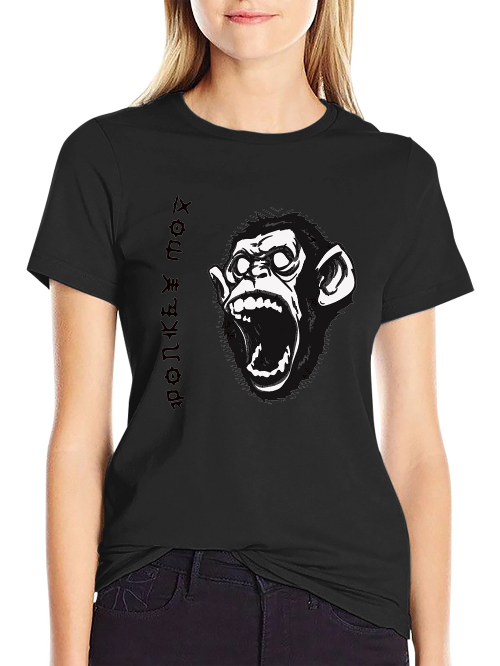 Monkey Face Graphic Print Black T-Shirt