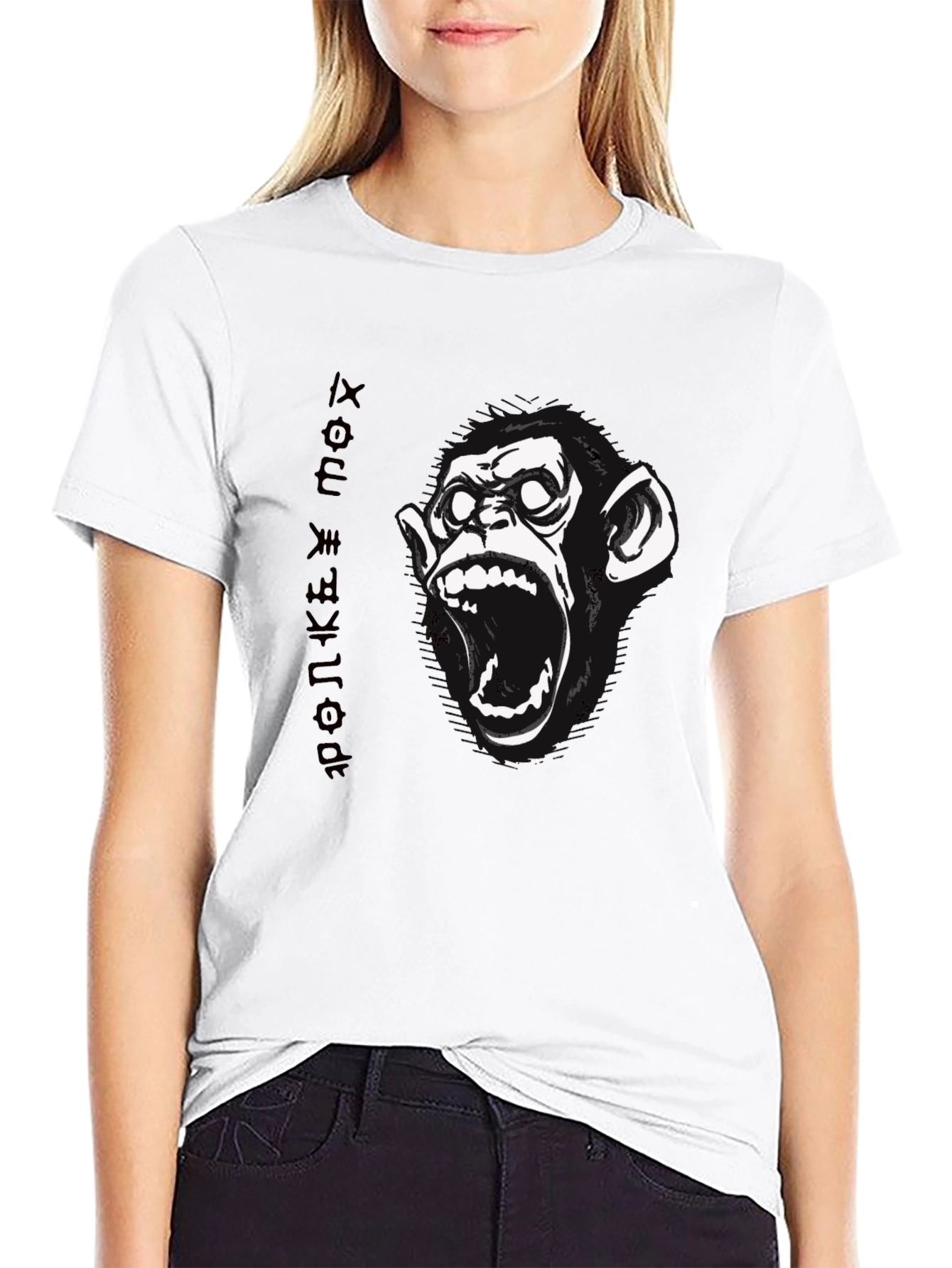 Monkey Face Graphic Print Black T-Shirt