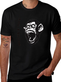 Monkey Face Graphic Print Black T-Shirt