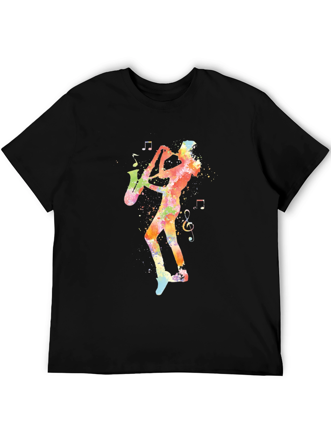 Jazz Saxophone Player Graphic Tee - Black Cotton T-Shirt
