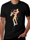 Jazz Saxophone Player Graphic Tee - Black Cotton T-Shirt