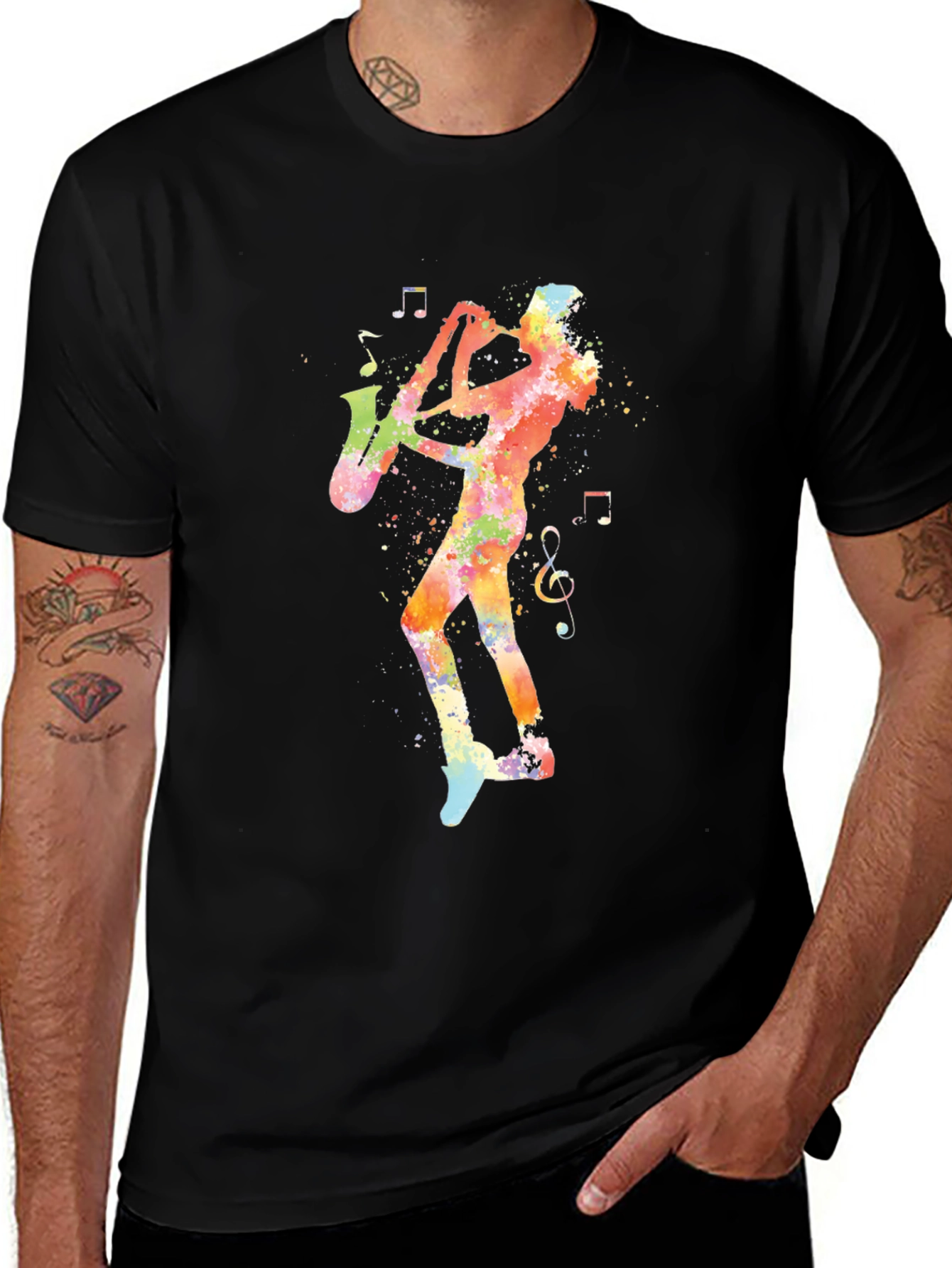 Jazz Saxophone Player Graphic Tee - Black Cotton T-Shirt