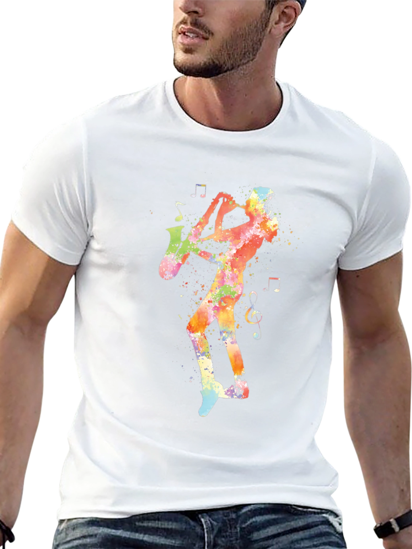 Jazz Saxophone Player Graphic Tee - Black Cotton T-Shirt