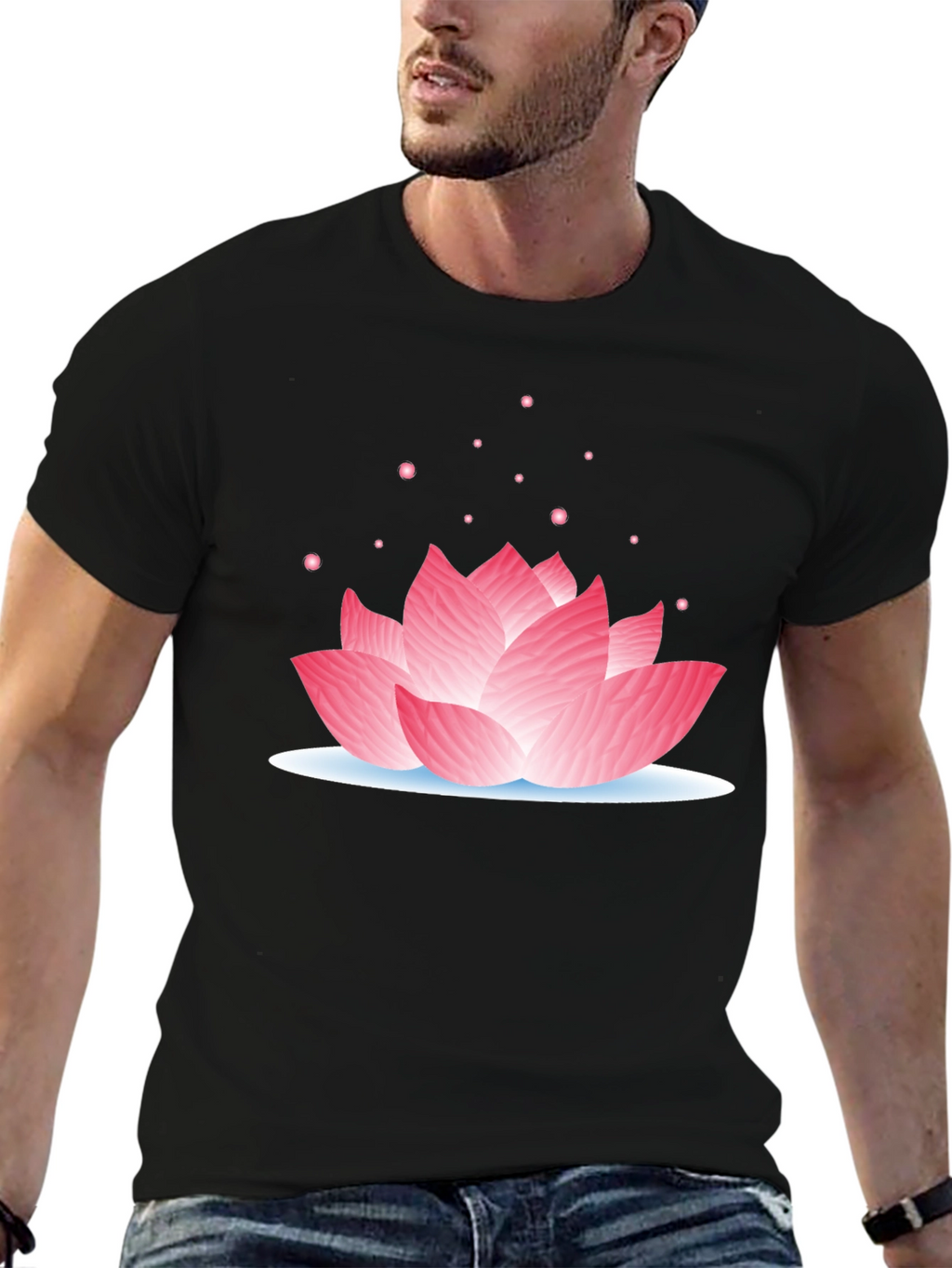 Lotus Flower Graphic Tee - Casual Black T-Shirt