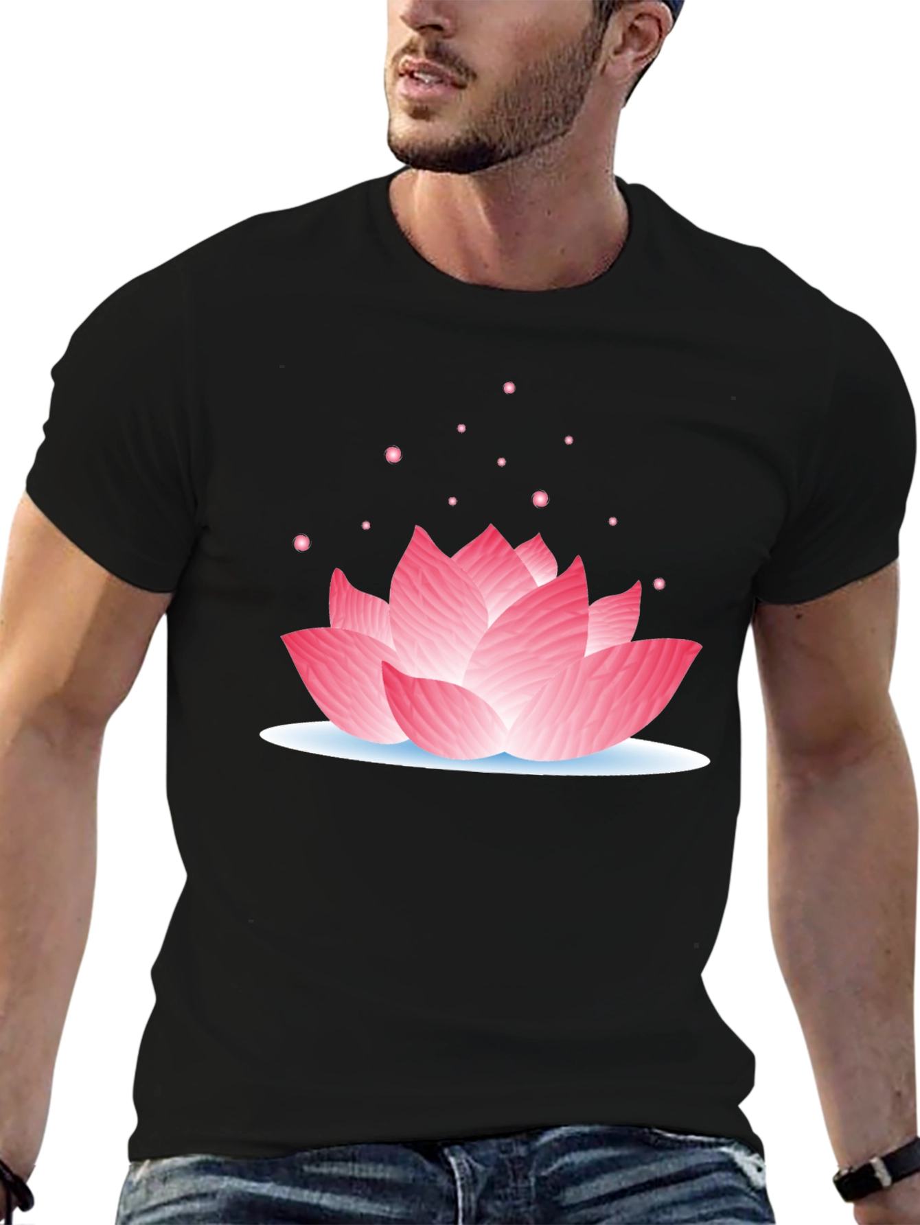 Lotus Flower Graphic Tee - Casual Black T-Shirt
