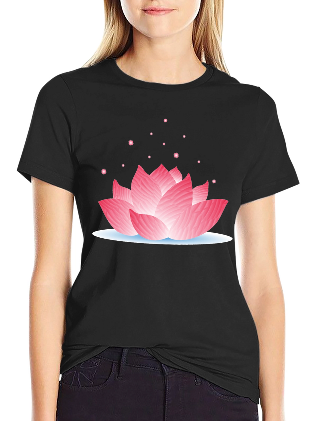 Lotus Flower Graphic Tee - Casual Black T-Shirt