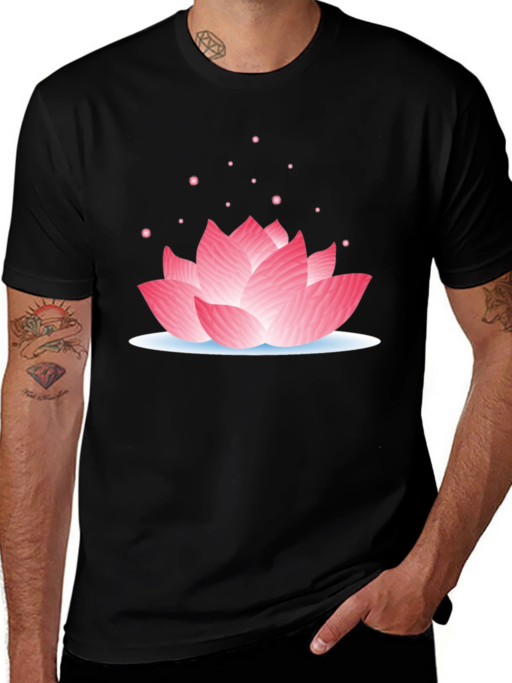 Lotus Flower Graphic Tee - Casual Black T-Shirt