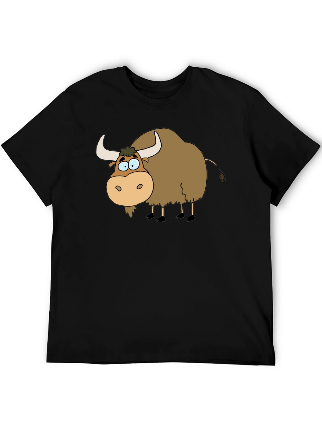 Cartoon Yak Graphic Tee - Black Cotton T-Shirt