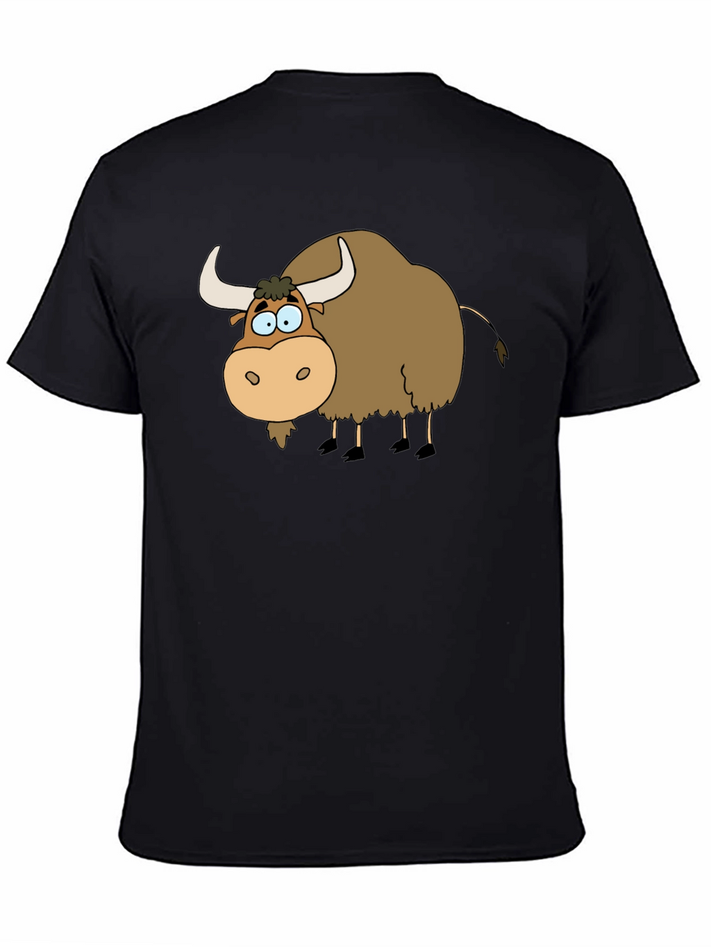 Cartoon Yak Graphic Tee - Black Cotton T-Shirt